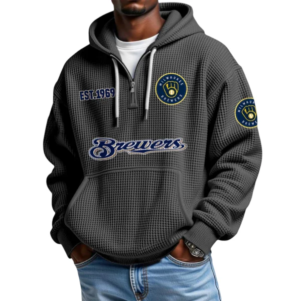 Milwaukee Brewers Quarter-Zip Waffle Knit Hoodie
