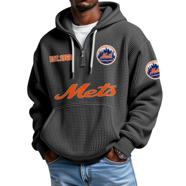 New York Mets Quarter-Zip Waffle Knit Hoodie