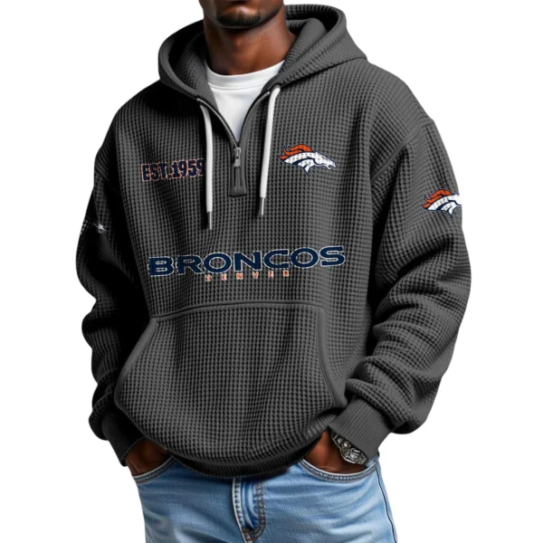 Denver Broncos Quarter-Zip Waffle Knit Hoodie