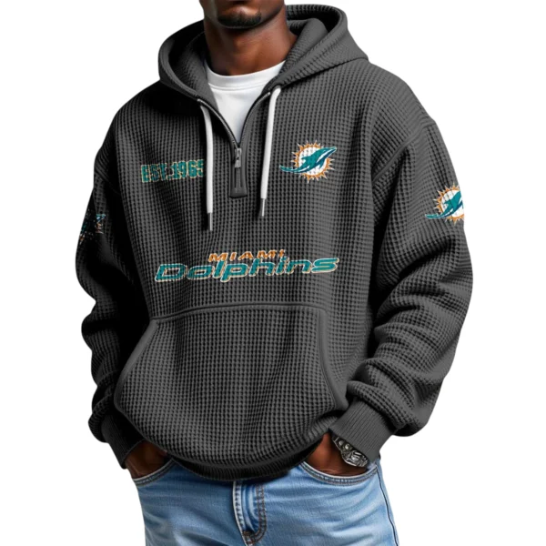 Miami Dolphins Quarter-Zip Waffle Knit Hoodie