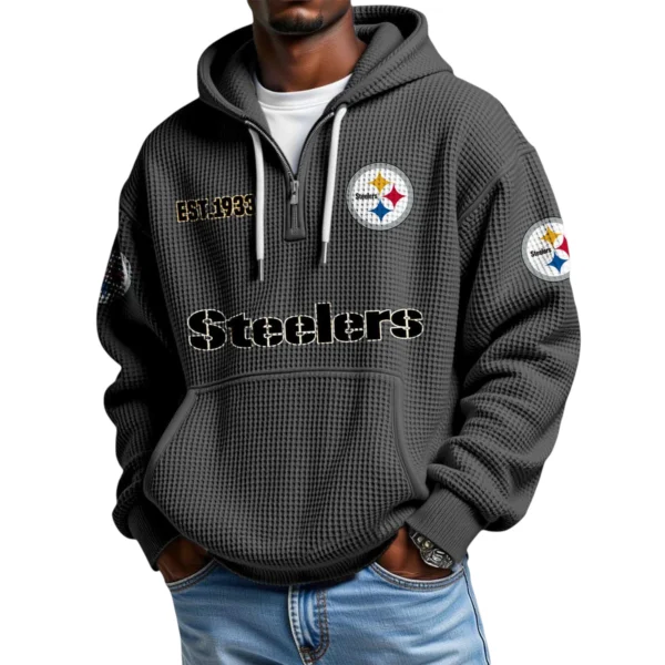 Pittsburgh Steelers Quarter-Zip Waffle Knit Hoodie