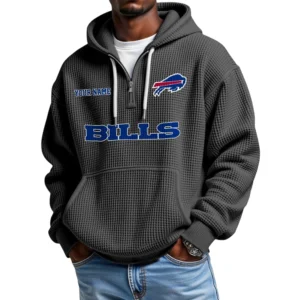 Buffalo Bills Quarter-Zip Waffle Knit Hoodie Custom Your Name