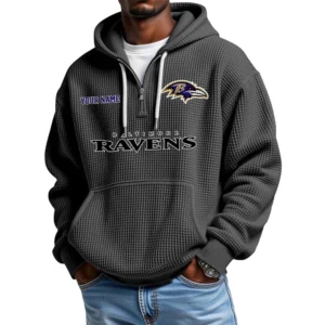 Baltimore Ravens Quarter-Zip Waffle Knit Hoodie Custom Your Name
