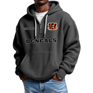 Cincinnati Bengals Quarter-Zip Waffle Knit Hoodie Custom Your Name