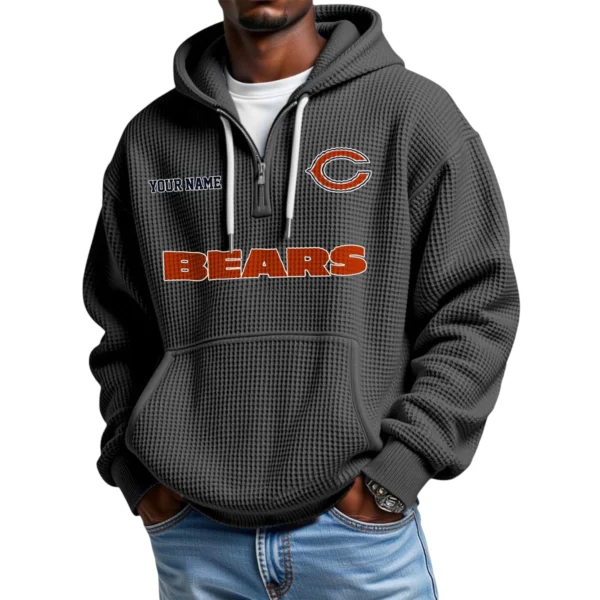 Chicago Bears Quarter-Zip Waffle Knit Hoodie Custom Your Name