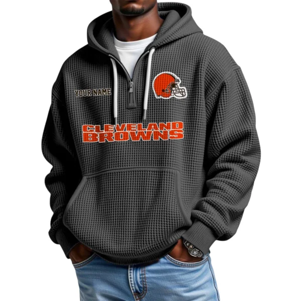 Cleveland Browns Quarter-Zip Waffle Knit Hoodie Custom Your Name