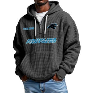 Carolina Panthers Quarter-Zip Waffle Knit Hoodie Custom Your Name