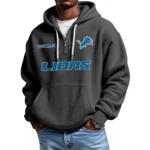 Detroit Lions Quarter-Zip Waffle Knit Hoodie Custom Your Name