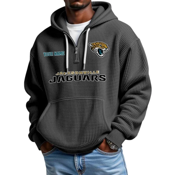 Jacksonville Jaguars Quarter-Zip Waffle Knit Hoodie Custom Your Name