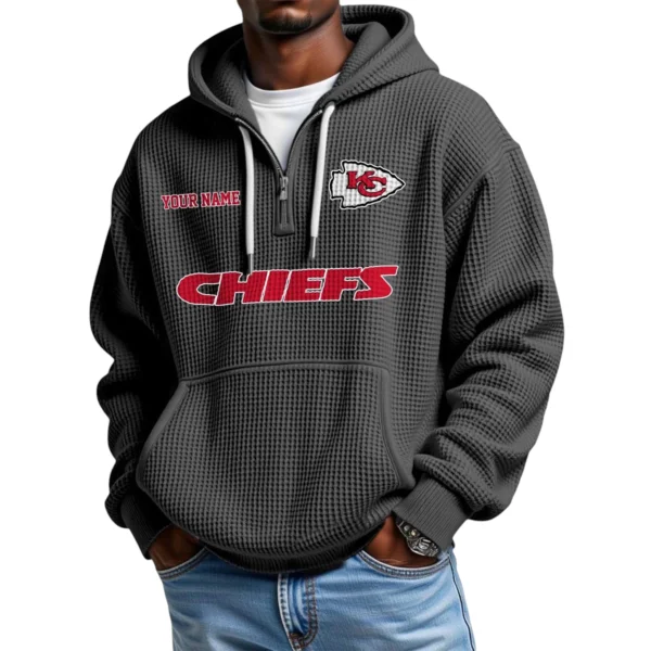 Kansas City Chiefs Quarter-Zip Waffle Knit Hoodie Custom Your Name