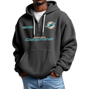 Miami Dolphins Quarter-Zip Waffle Knit Hoodie Custom Your Name