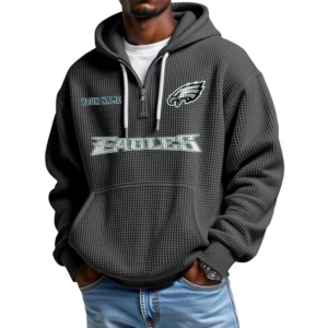 Philadelphia Eagles Quarter-Zip Waffle Knit Hoodie Custom Your Name