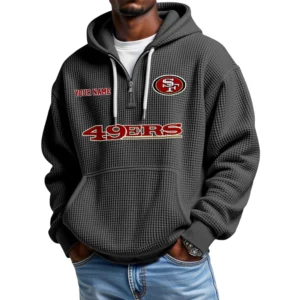 San Francisco 49ers Quarter-Zip Waffle Knit Hoodie Custom Your Name