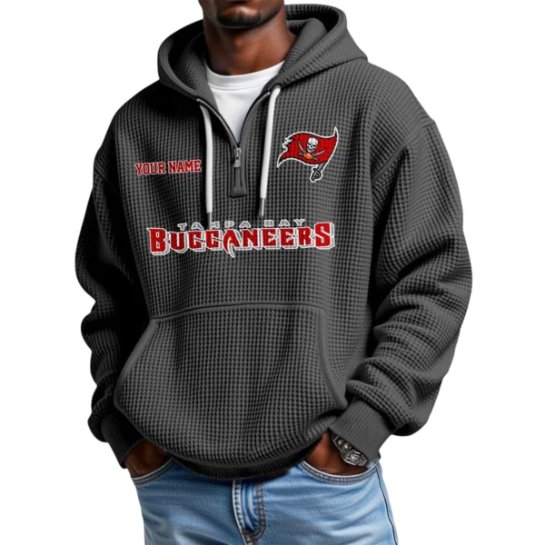 Tampa Bay Buccaneers Quarter-Zip Waffle Knit Hoodie Custom Your Name