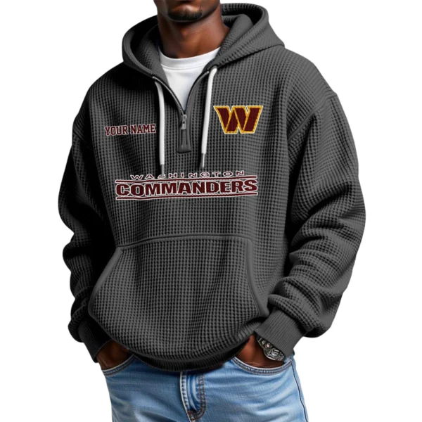 Washington Commanders Quarter-Zip Waffle Knit Hoodie Custom Your Name