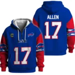 Buffalo Bills Allen 17 3D Quarter-Zip Waffle Knit Hoodie