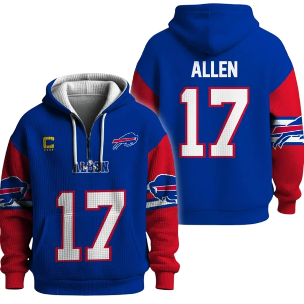 Buffalo Bills Allen 17 3D Quarter-Zip Waffle Knit Hoodie