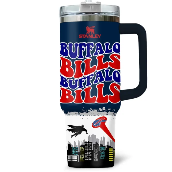Batman x Buffalo Bills Tumblers 40 oz with Transparent Lid, Handle & Straw Custom Your Name
