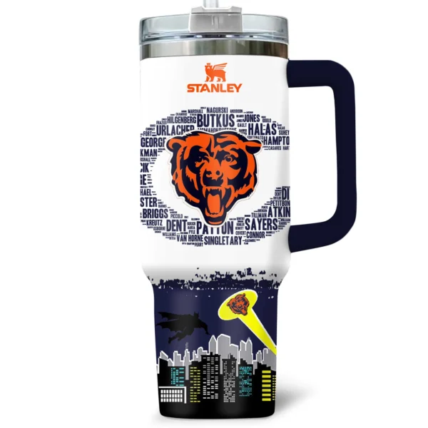 Batman x Chicago Bears Tumblers 40oz with Transparent Lid, Handle & Straw Custom Your Name