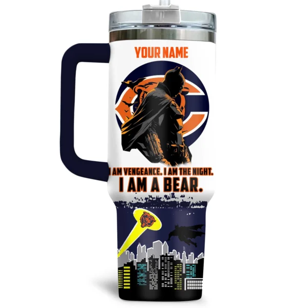 Batman x Chicago Bears Tumblers 40oz with Transparent Lid, Handle & Straw Custom Your Name