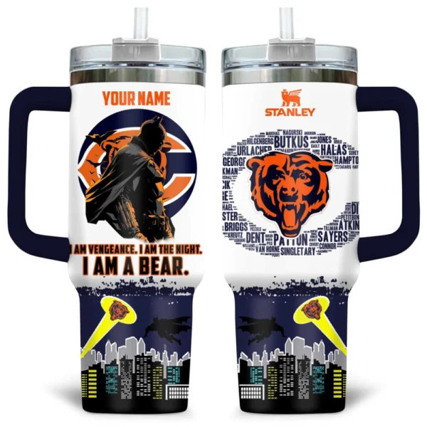 Batman x Chicago Bears Tumblers 40oz with Transparent Lid, Handle & Straw Custom Your Name