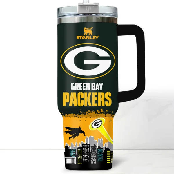 Batman x Green Bay Packers Tumblers 40oz with Transparent Lid, Handle & Straw Custom Your Name