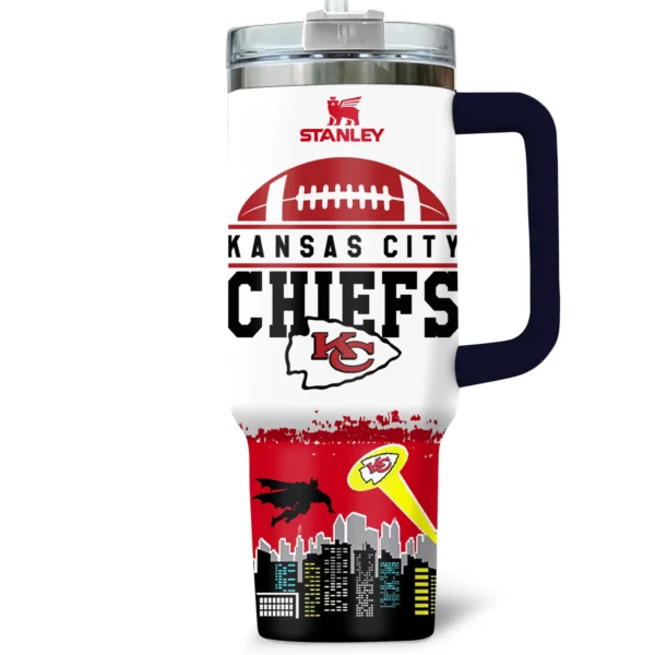 Batman x Kansas City Chiefs Tumblers 40oz with Transparent Lid, Handle & Straw Custom Your Name