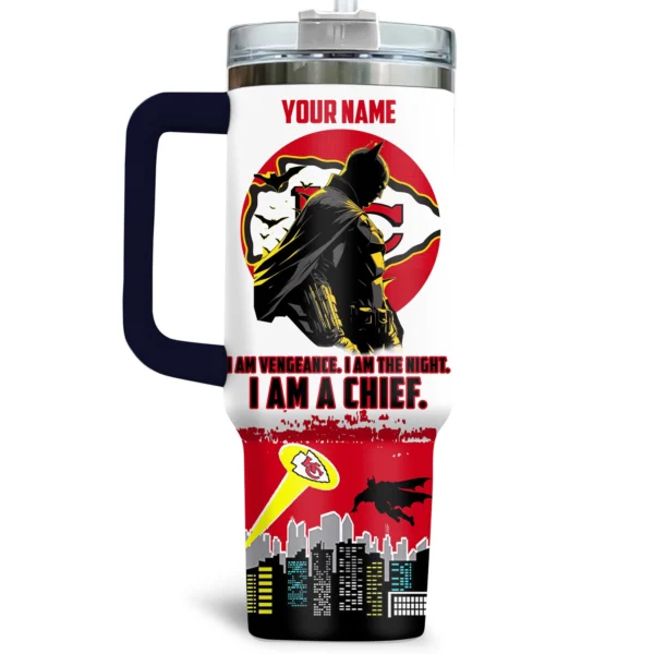 Batman x Kansas City Chiefs Tumblers 40oz with Transparent Lid, Handle & Straw Custom Your Name