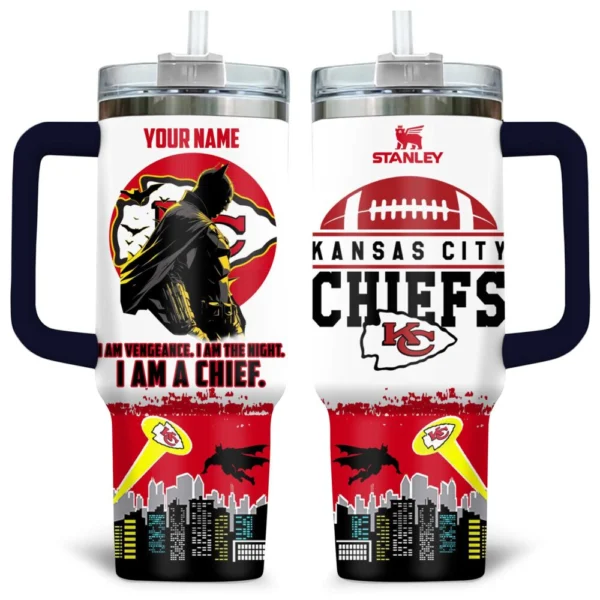 Batman x Kansas City Chiefs Tumblers 40oz with Transparent Lid, Handle & Straw Custom Your Name