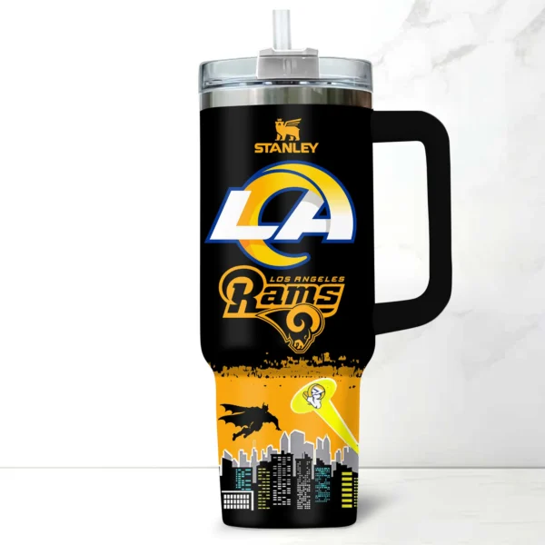 Batman x Los Angeles Rams Tumblers 40oz with Transparent Lid, Handle & Straw Custom Your Name