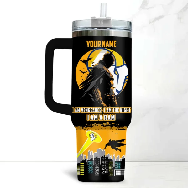 Batman x Los Angeles Rams Tumblers 40oz with Transparent Lid, Handle & Straw Custom Your Name