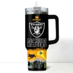 Batman x Las Vegas Raiders Tumblers 40oz with Transparent Lid, Handle & Straw Custom Your Name