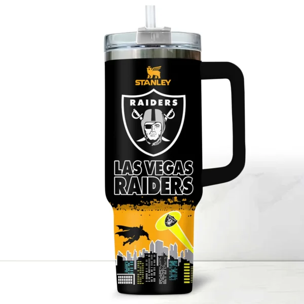 Batman x Las Vegas Raiders Tumblers 40oz with Transparent Lid, Handle & Straw Custom Your Name