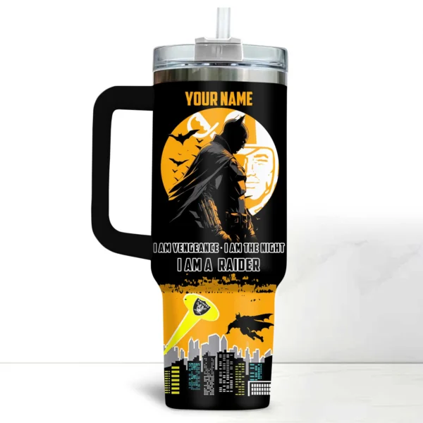 Batman x Las Vegas Raiders Tumblers 40oz with Transparent Lid, Handle & Straw Custom Your Name