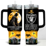 Batman x Las Vegas Raiders Tumblers 40oz with Transparent Lid, Handle & Straw Custom Your Name