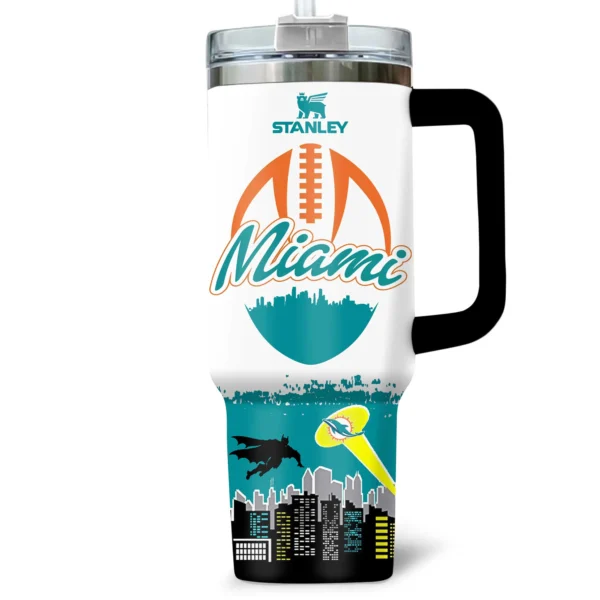 Batman x Miami Dolphins Tumblers 40oz with Transparent Lid, Handle & Straw Custom Your Name