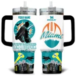 Batman x Miami Dolphins Tumblers 40oz with Transparent Lid, Handle & Straw Custom Your Name