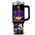 Batman x Minnesota Vikings Tumblers 40oz with Transparent Lid, Handle & Straw Custom Your Name
