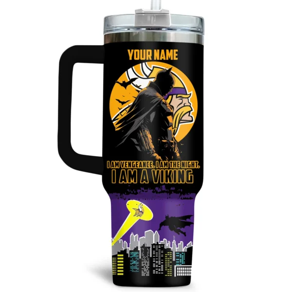 Batman x Minnesota Vikings Tumblers 40oz with Transparent Lid, Handle & Straw Custom Your Name