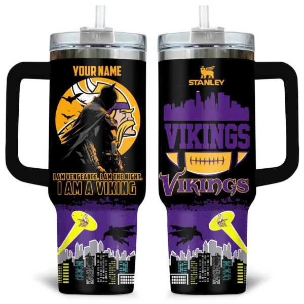 Batman x Minnesota Vikings Tumblers 40oz with Transparent Lid, Handle & Straw Custom Your Name