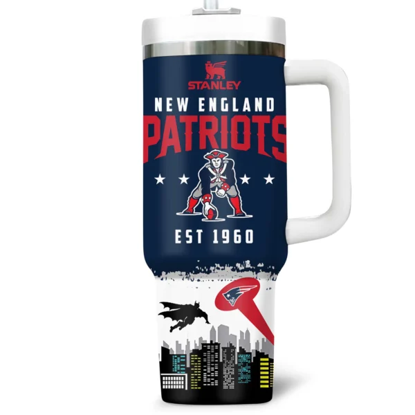 Batman x New England Patriots Tumblers 40oz with Transparent Lid, Handle & Straw Custom Your Name