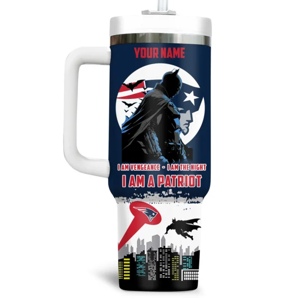 Batman x New England Patriots Tumblers 40oz with Transparent Lid, Handle & Straw Custom Your Name
