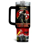Batman x San Francisco 49ers Tumblers 40oz with Transparent Lid, Handle & Straw Custom Your Name