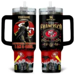 Batman x San Francisco 49ers Tumblers 40oz with Transparent Lid, Handle & Straw Custom Your Name