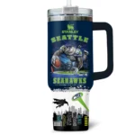 Batman x Seattle Seahawks Tumblers 40oz with Transparent Lid, Handle & Straw Custom Your Name