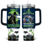 Batman x Seattle Seahawks Tumblers 40oz with Transparent Lid, Handle & Straw Custom Your Name