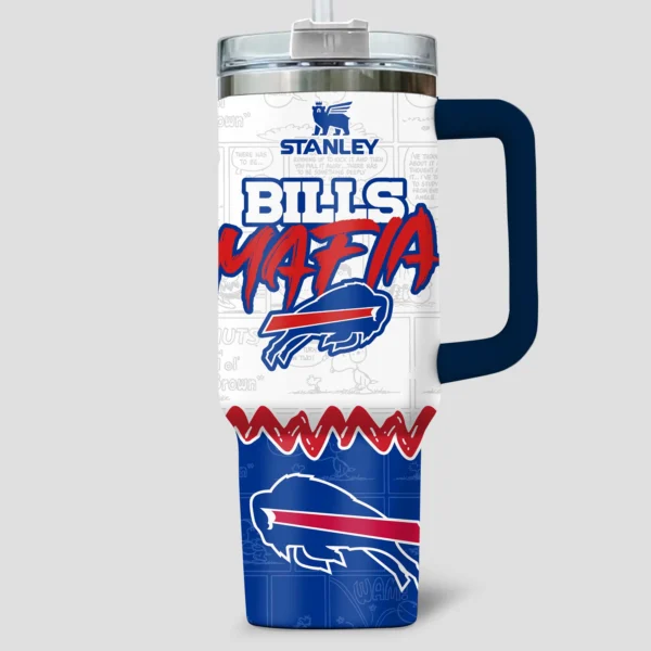 Snoopy x Buffalo Bills Tumblers 40oz with Transparent Lid, Handle & Straw Custom Your Name