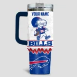 Snoopy x Buffalo Bills Tumblers 40oz with Transparent Lid, Handle & Straw Custom Your Name