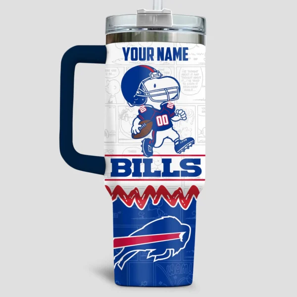 Snoopy x Buffalo Bills Tumblers 40oz with Transparent Lid, Handle & Straw Custom Your Name