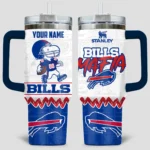 Snoopy x Buffalo Bills Tumblers 40oz with Transparent Lid, Handle & Straw Custom Your Name